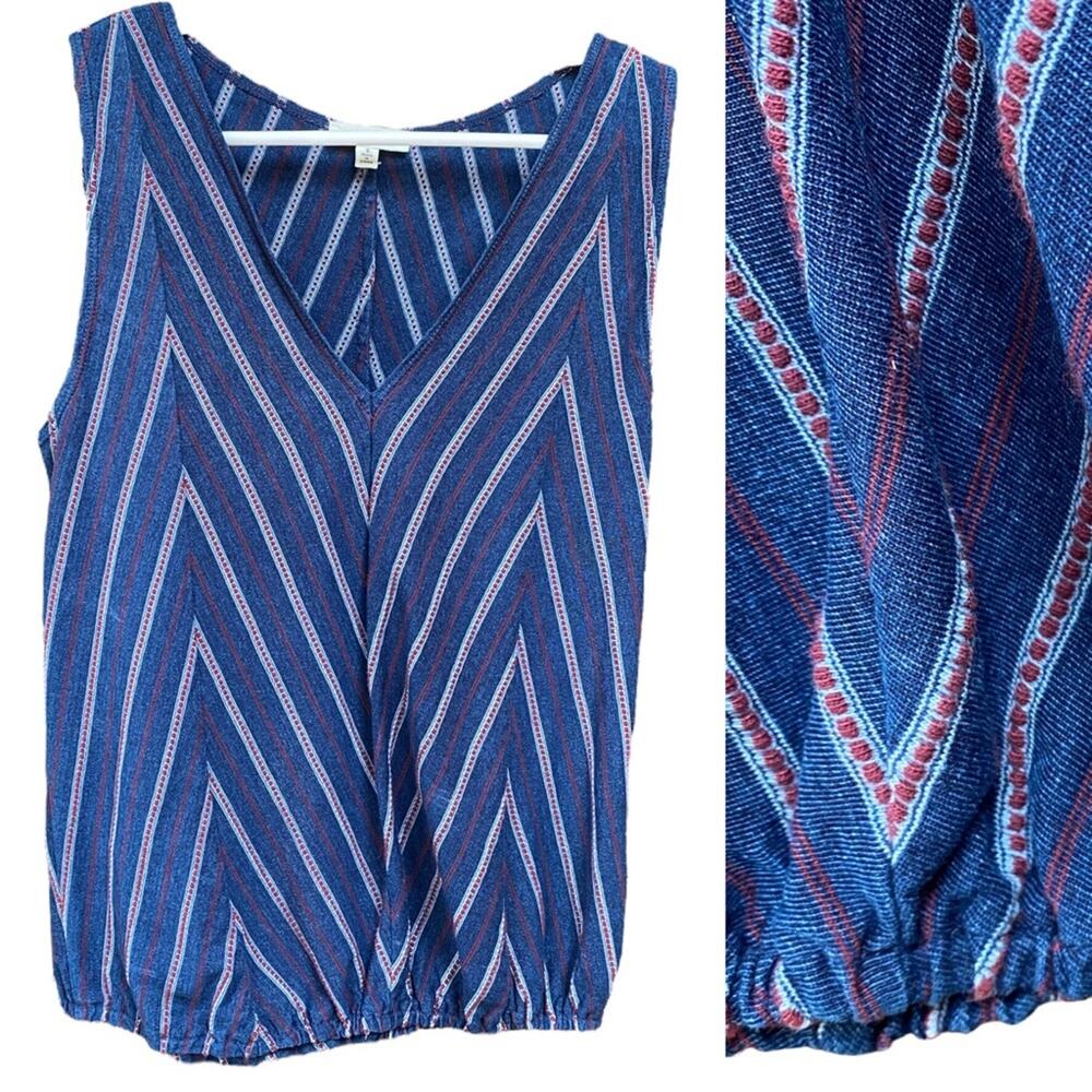 Max Studio sleeveless V-neck blouseElastic hem waistband Indigo blue & Red SZ S